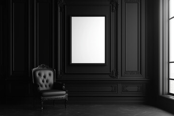 Mock up poster in black interior room elegant furniture