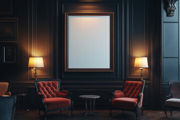 Mock up poster in black interior room elegant furniture