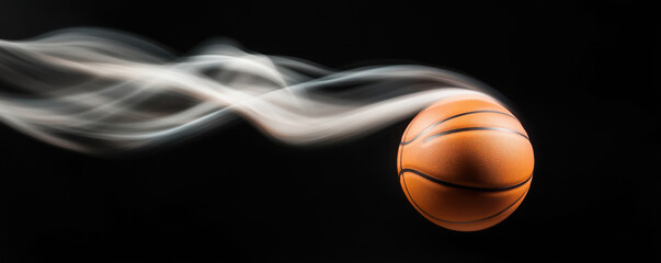 basketball in motion with dynamic trails of smoke, symbolizing speed and energy. image captures essence of sport