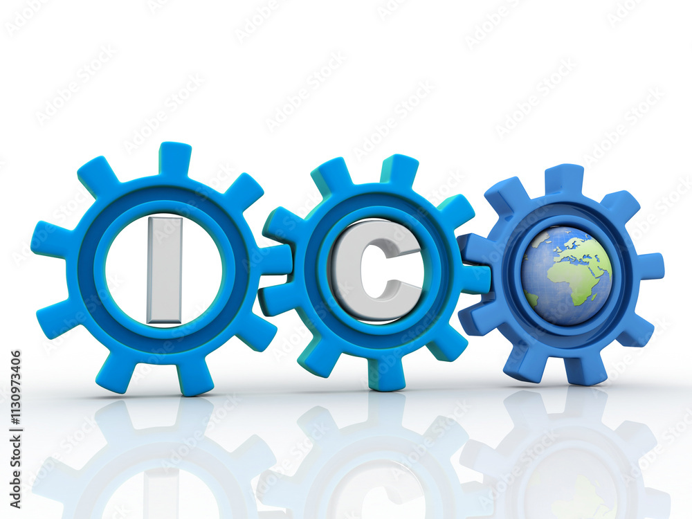 Poster 3d rendering initial coin offering in gear