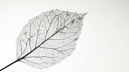 Obraz premium Skeletal leaf, delicate veins, white background.