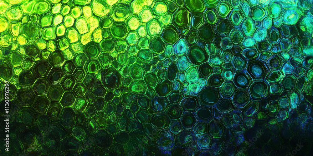 Poster futuristic abstract background with glowing hexagonal patterns. the tiles emit soft, radiant lights 