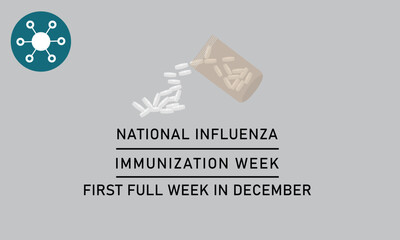 National Influenza Vaccination Week From December 1st to 7th.,Vector Illustration Design Concept A Contagious Influenza Viruses.
Vector Formats.

