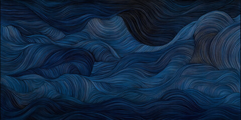 Obraz premium Deep cobalt and navy blue abstract design with intricate flowing lines and cool gradients. The textures resemble ocean depths, evoking calm and mystery for immersive visuals.