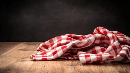 Obraz premium Softly Folded Checkered Cloth on Smooth Light Wood Surface