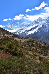 Fototapeta premium Snow-capped Himalayan mountain tops and glaciar peaks in Nepal
