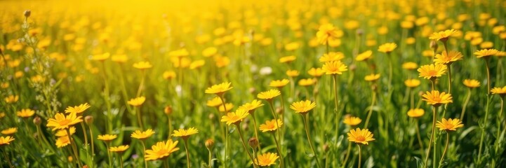 Fototapeta premium Vibrant yellow daffodil flowers blooming in a sunny field, sunny, growth, field