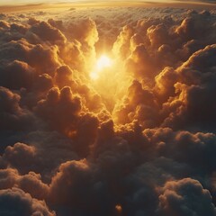 Dramatic Sunset Sky with Glowing Clouds Above Ethereal Landscape