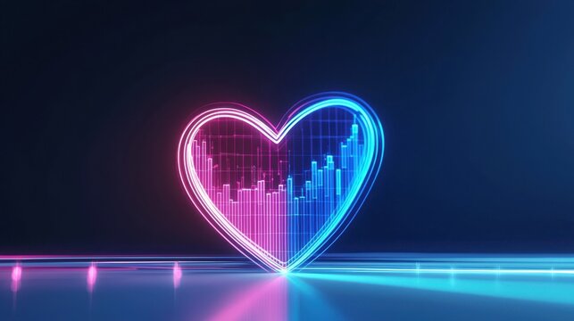 Valentine's Day, Vibrant Heart-Shaped Scatterplot with Glowing Effects and Creative Visualization for Data Analytics and Presentation