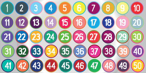 Numbers, 51 to 100 colorful abstract line circles for kids premium colorful