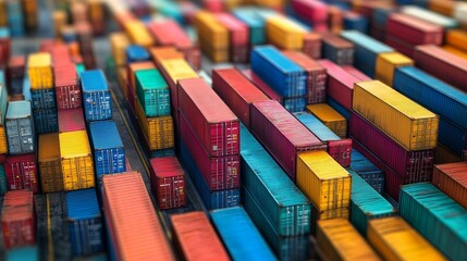 Fototapeta premium Colorful cargo containers stacked densely.