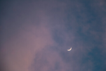 moon and clouds, Sunset with Pink Clouds, Blue Sky and Moon in the Background, Pink clouds, Sky,...