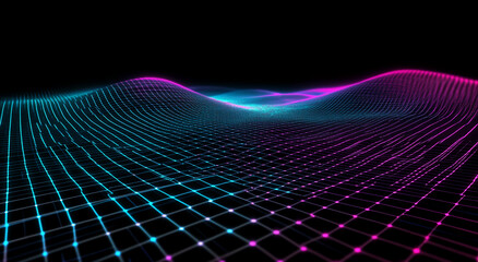 Fototapeta premium Digital wave patterns create a mesmerizing visual experience in vibrant pink and blue hues