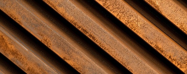 Data center cooling energy efficiency technology concept. Close-up of rusty metal, showcasing diagonal lines and textures that illustrate age and weathering effects on industrial materials.