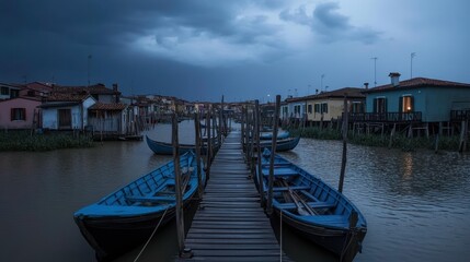 Fototapeta premium Serene Evening at Colorful Dockside Village
