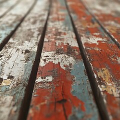 Grungy Weathered Wooden Surface with Vibrant Peeling Paint