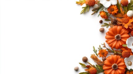 Fototapeta premium Autumn Floral Frame on White. Generative AI