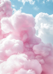 Fototapeta premium Beautiful fluffy pink clouds juxtaposed against a vibrant blue sky during a sunny day