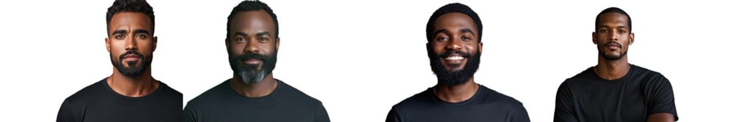 Obraz premium A young African American man in a black t-shirt, portrayed against a grey background, representing the concept of people.