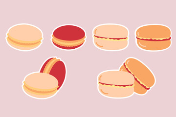 Collection stickers of macaroon pastries French cuisine