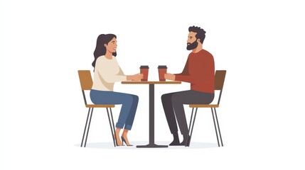 Fototapeta premium Couple Enjoying Coffee Conversation in Modern Cafe Setting with Stylish Decor