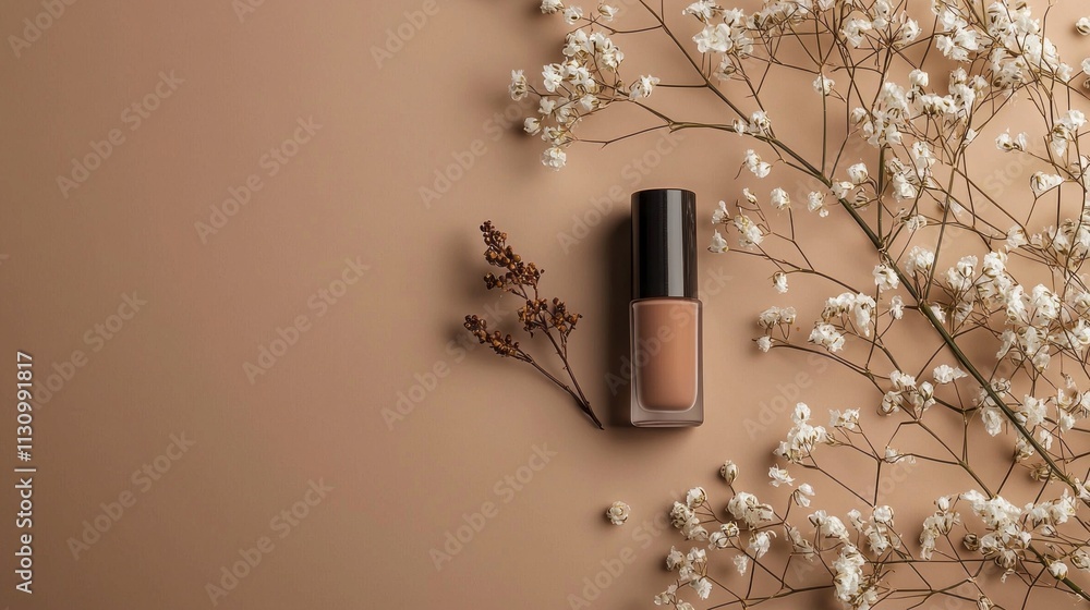 Poster a beautifully arranged display shows a nail polish bottle nestled beside gentle dried flowers on a m