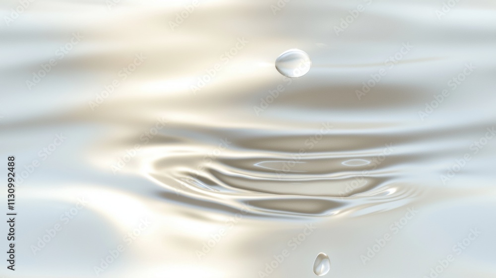 Poster tranquil water surface with gentle ripples and droplet creating serene reflection in calm environmen