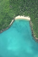 The white sandy beaches and turquoise ocean around the Whitsunday islands in Australia