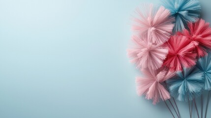 Obraz premium Soft pastel fireworks blossoming in pink and blue celebration event studio space aesthetic vibe close-up view whimsical concept