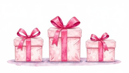 Watercolor three gifts on a white background.