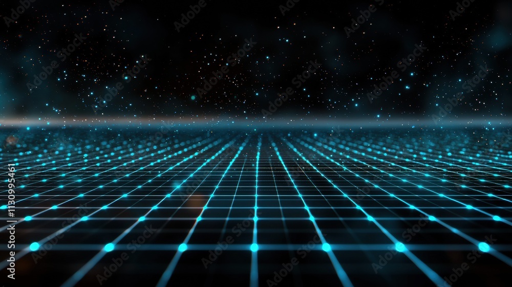 Poster futuristic digital grid background virtual environment high-fidelity display sci-fi aesthetic immers