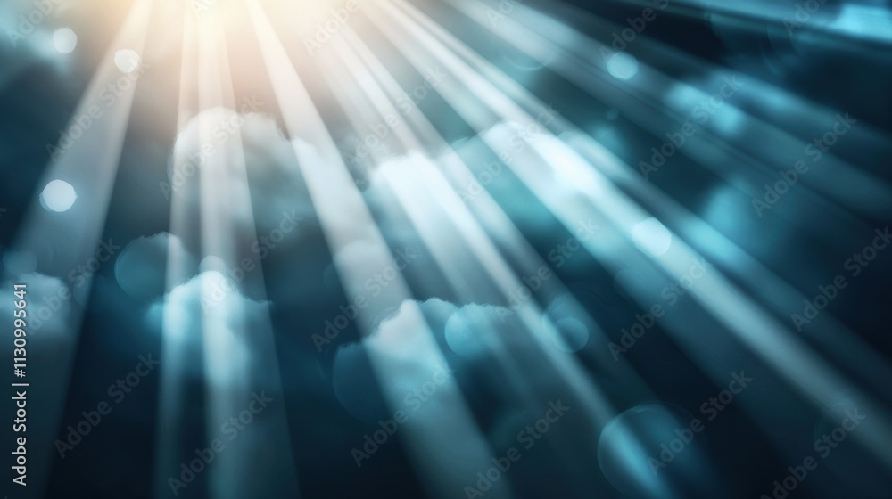 Aufkleber radiant light beams breaking through a cloudy sky abstract visual gradient blues illumination concep