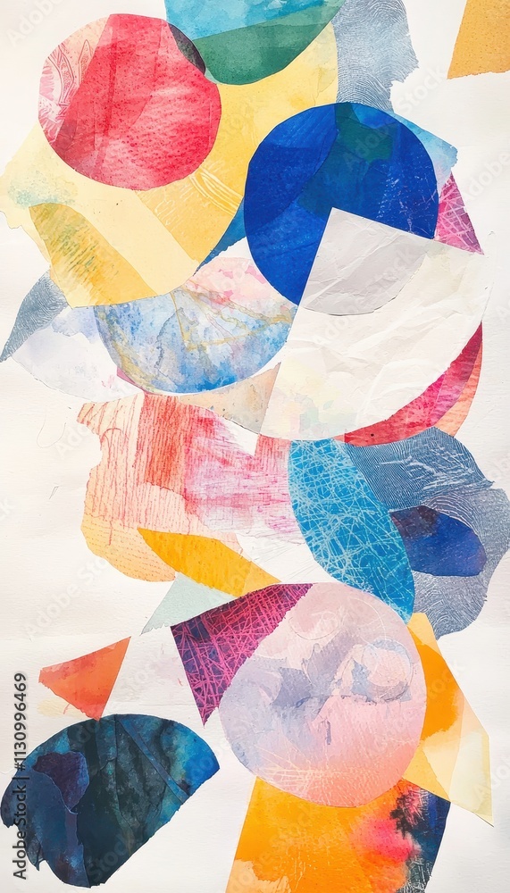 Aufkleber abstract composition of colorful shapes and textures creating a vibrant collage on white background