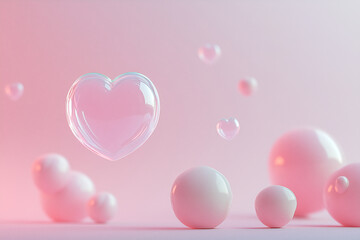 pastel pink hearts in a minimalist scene, radiant heart bubble floating above subtle gradient background