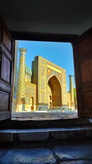 Artistic photos of the famous historical Registan Square and temples of Samarkand, Uzbekistan