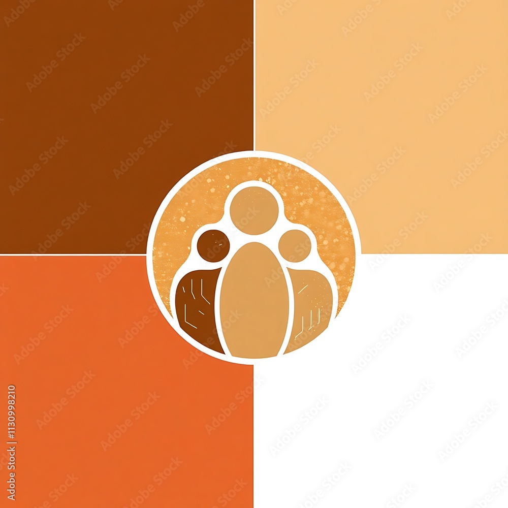 Poster unity in diversity: abstract logo design featuring three stylized figures, symbolizing togetherness 
