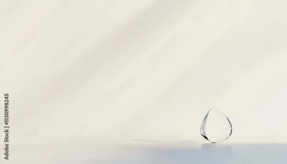 Poster crystal clear water drop on soft white surface with subtle shadow and gentle light reflection in min