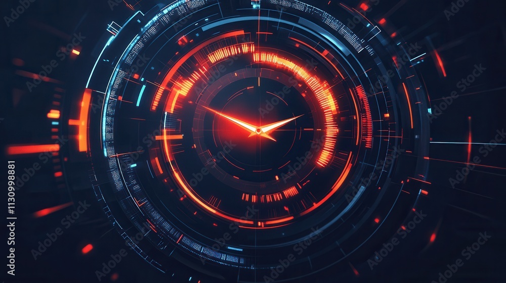 Poster abstract futuristic clock interface design digital technology clockface innovation