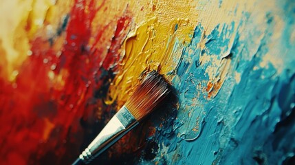 Obraz premium A skilled artist passionately applies vibrant hues to the canvas, capturing the essence of creativity in a workshop filled with inspiration and artistic energy