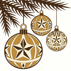 Elegant "Merry Christmas Balls with star pattern" vector artwork, perfect for festive decorations, greeting cards, and holiday-themed designs.