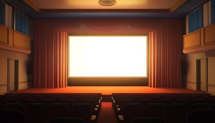 Obraz premium Empty Conference Room Awaits Presentation on Large Projection Screen