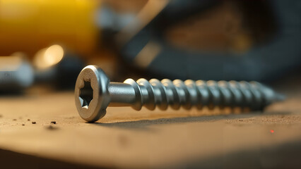 Close-Up of Metal Screw on Workbench