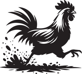 Obraz premium A chicken running across a dirt path black vector silhouette