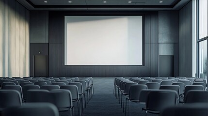 Fototapeta premium Blank Presentation Screen in Empty Conference Room for Corporate Events