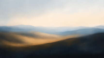 Fototapeta premium serene mountain range at dawn, enveloped in soft mist and light