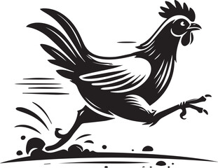 Fototapeta premium A chicken running across a dirt path black vector silhouette