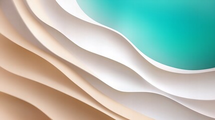 Obraz premium Abstract waves of beige and turquoise create a serene, flowing composition.