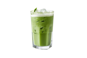 Refreshing Iced Matcha Latte Drink Green Tea, Ice, Mint