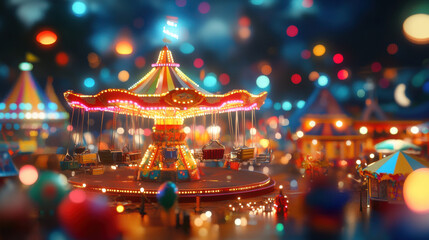 Fototapeta premium colorful carnival scene with rides and vibrant bokeh lights