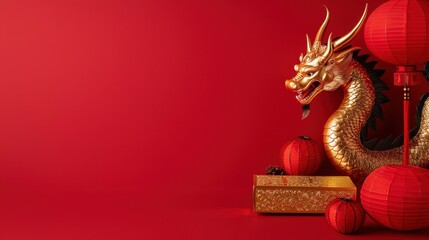 Obraz premium Striking Chinese New Year Scene with Dragon and Lanterns
